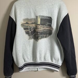 Men's Gray and Black Sweater with Barn and Deer Graphic